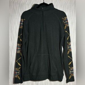 Cowgirl Tuff Dark Green Pullover with Multicolor Aztec Sleeves